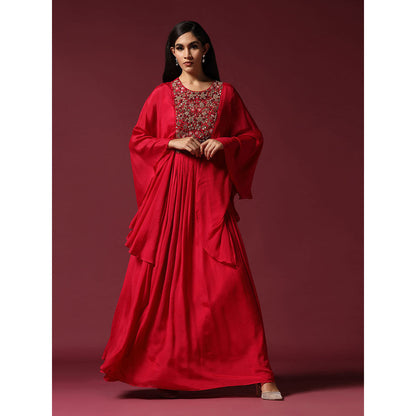 "Two Sisters" by Gyans Hot Pink Kaftan Sleeve Embroidered Dress