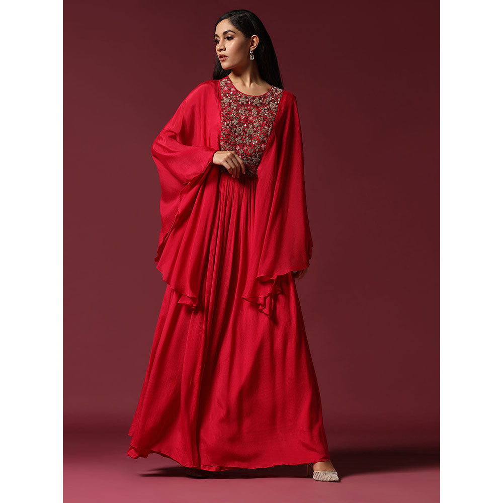 "Two Sisters" by Gyans Hot Pink Kaftan Sleeve Embroidered Dress