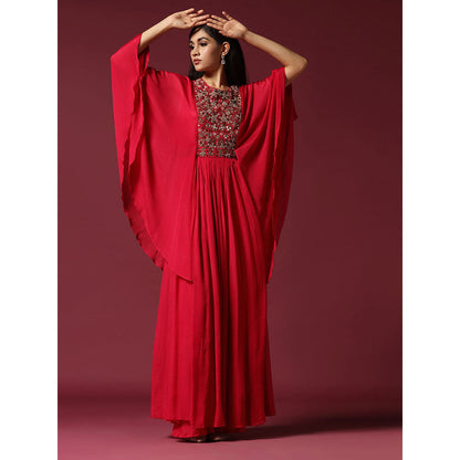 "Two Sisters" by Gyans Hot Pink Kaftan Sleeve Embroidered Dress