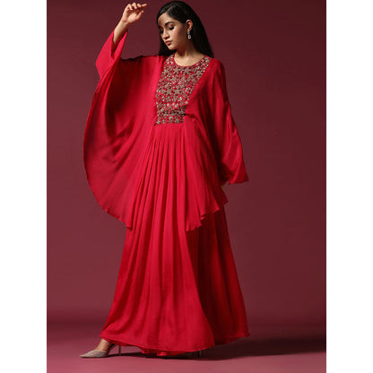"Two Sisters" by Gyans Hot Pink Kaftan Sleeve Embroidered Dress