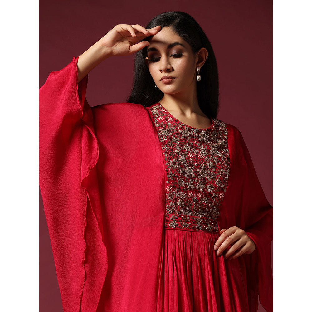 "Two Sisters" by Gyans Hot Pink Kaftan Sleeve Embroidered Dress