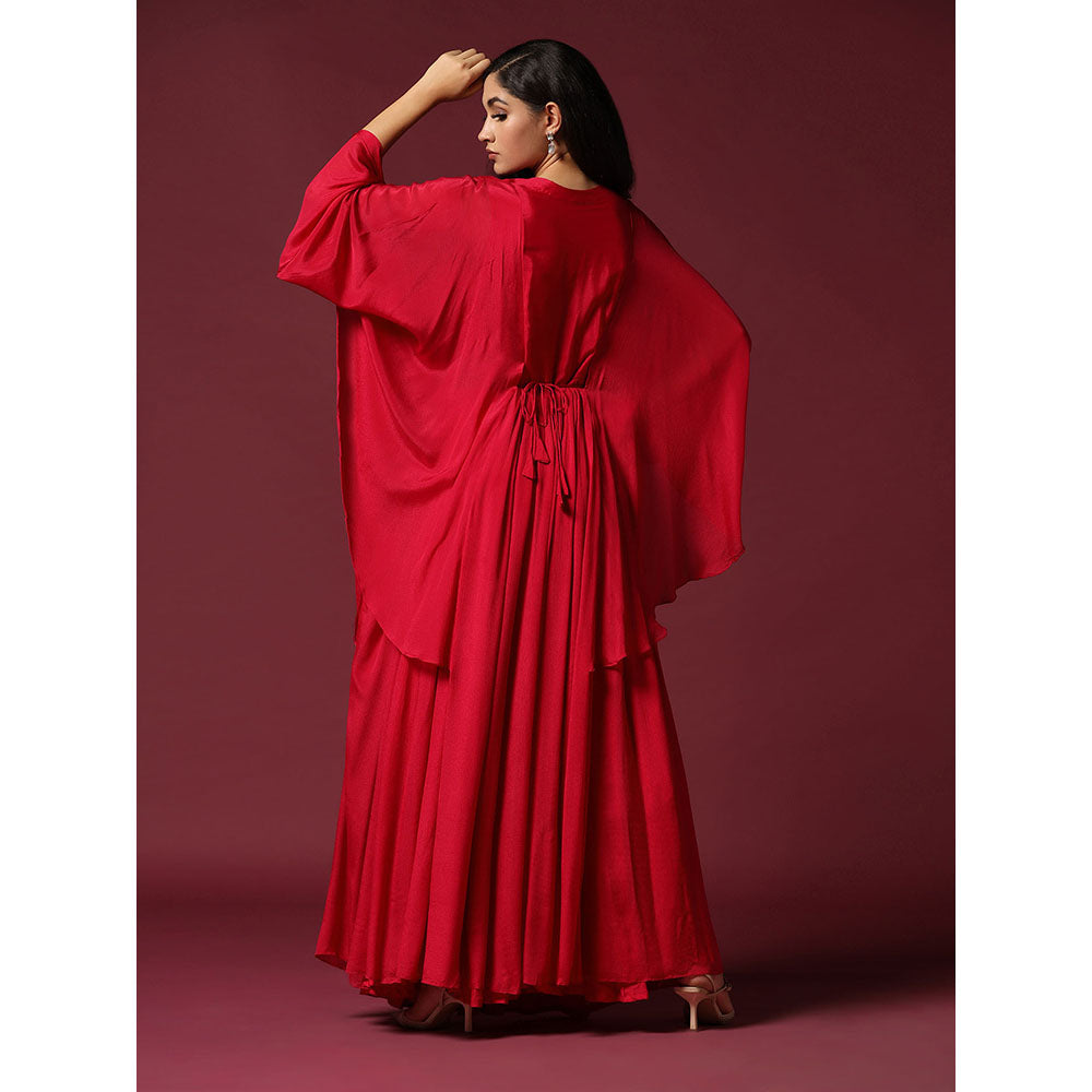 "Two Sisters" by Gyans Hot Pink Kaftan Sleeve Embroidered Dress