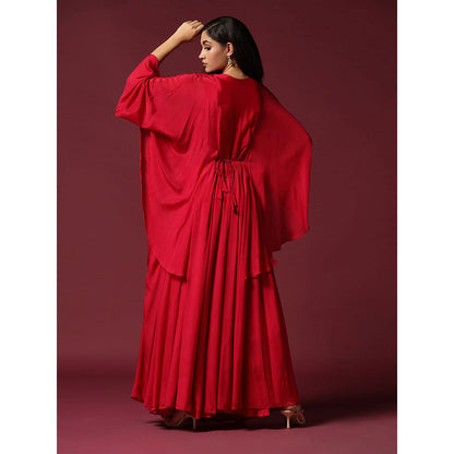 "Two Sisters" by Gyans Hot Pink Kaftan Sleeve Embroidered Dress