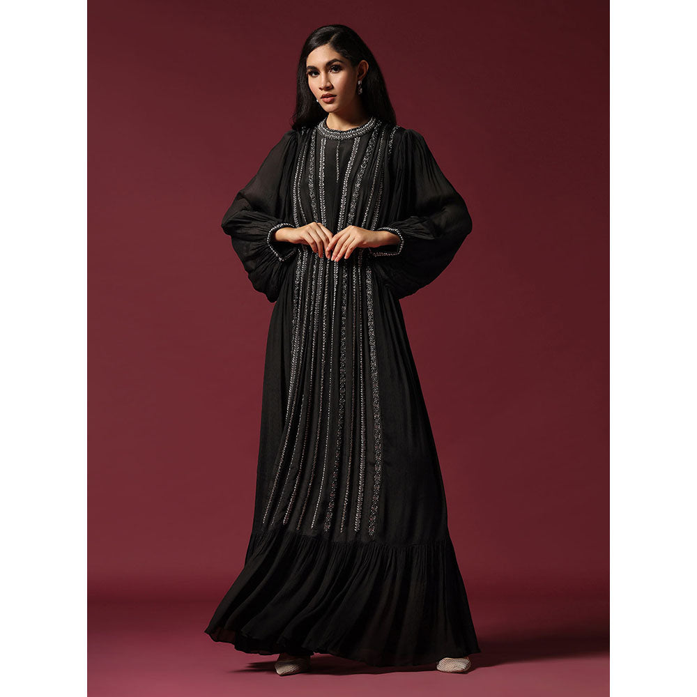 "Two Sisters" by Gyans Black Dress Embellished with Pearls & Belt (Set of 2)