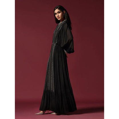 "Two Sisters" by Gyans Black Dress Embellished with Pearls & Belt (Set of 2)