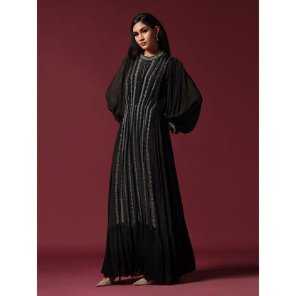 "Two Sisters" by Gyans Black Dress Embellished with Pearls & Belt (Set of 2)