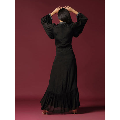 "Two Sisters" by Gyans Black Dress Embellished with Pearls & Belt (Set of 2)