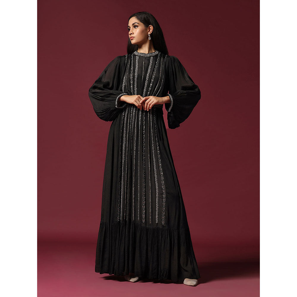 "Two Sisters" by Gyans Black Dress Embellished with Pearls & Belt (Set of 2)