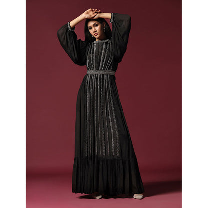 "Two Sisters" by Gyans Black Dress Embellished with Pearls & Belt (Set of 2)