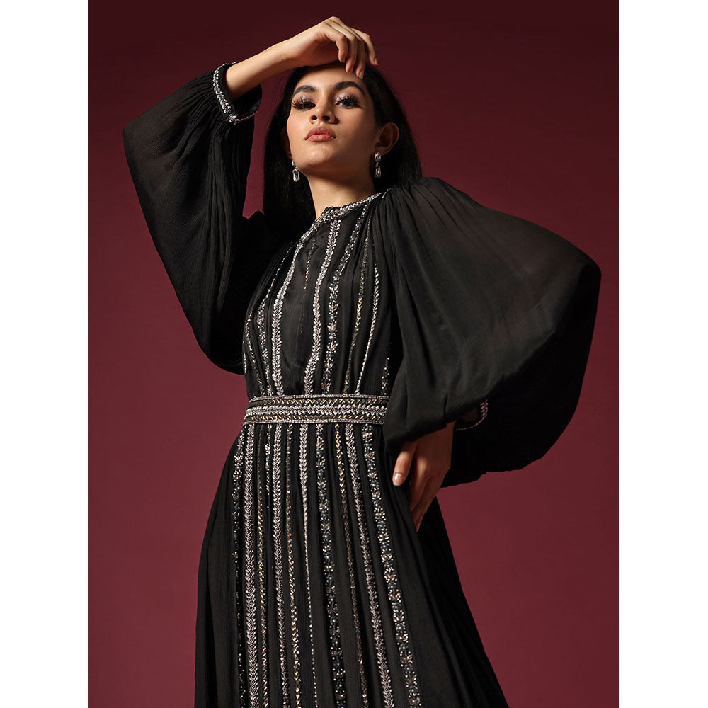 "Two Sisters" by Gyans Black Dress Embellished with Pearls & Belt (Set of 2)