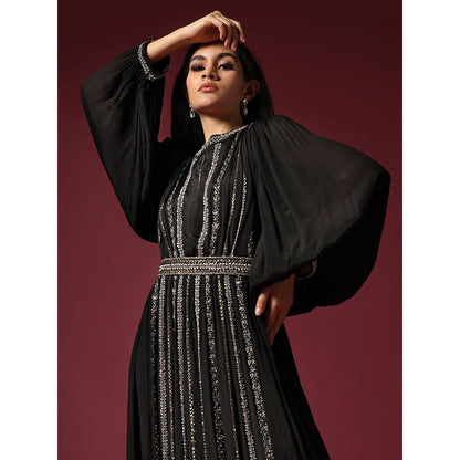 "Two Sisters" by Gyans Black Dress Embellished with Pearls & Belt (Set of 2)