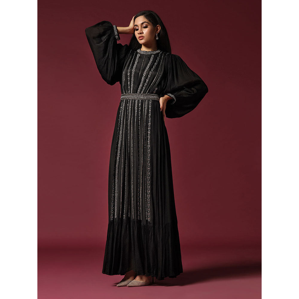 "Two Sisters" by Gyans Black Dress Embellished with Pearls & Belt (Set of 2)