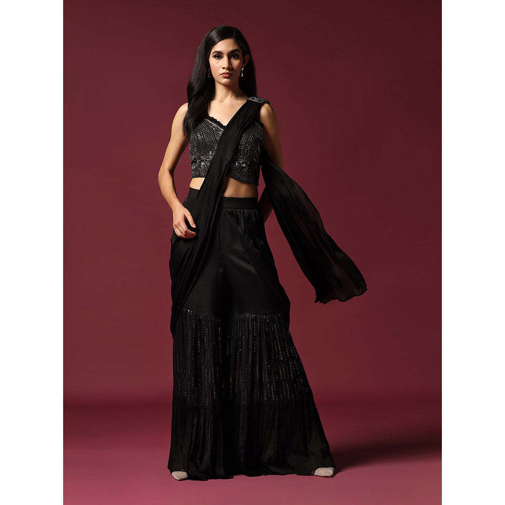 "Two Sisters" by Gyans Stitched Blouse with Pre-Draped Sharara Saree & Belt