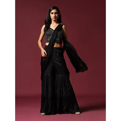 "Two Sisters" by Gyans Stitched Blouse with Pre-Draped Sharara Saree & Belt