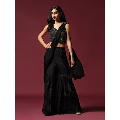 "Two Sisters" by Gyans Stitched Blouse with Pre-Draped Sharara Saree & Belt