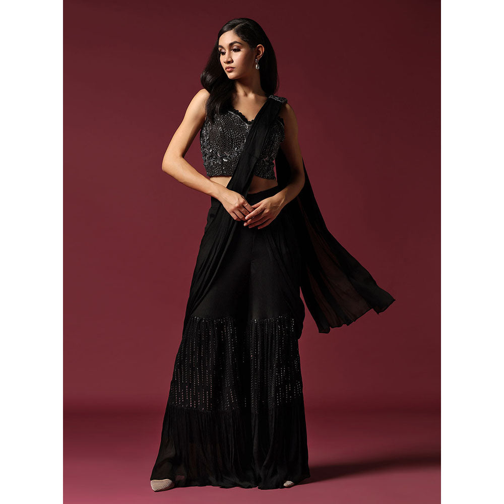 "Two Sisters" by Gyans Stitched Blouse with Pre-Draped Sharara Saree & Belt