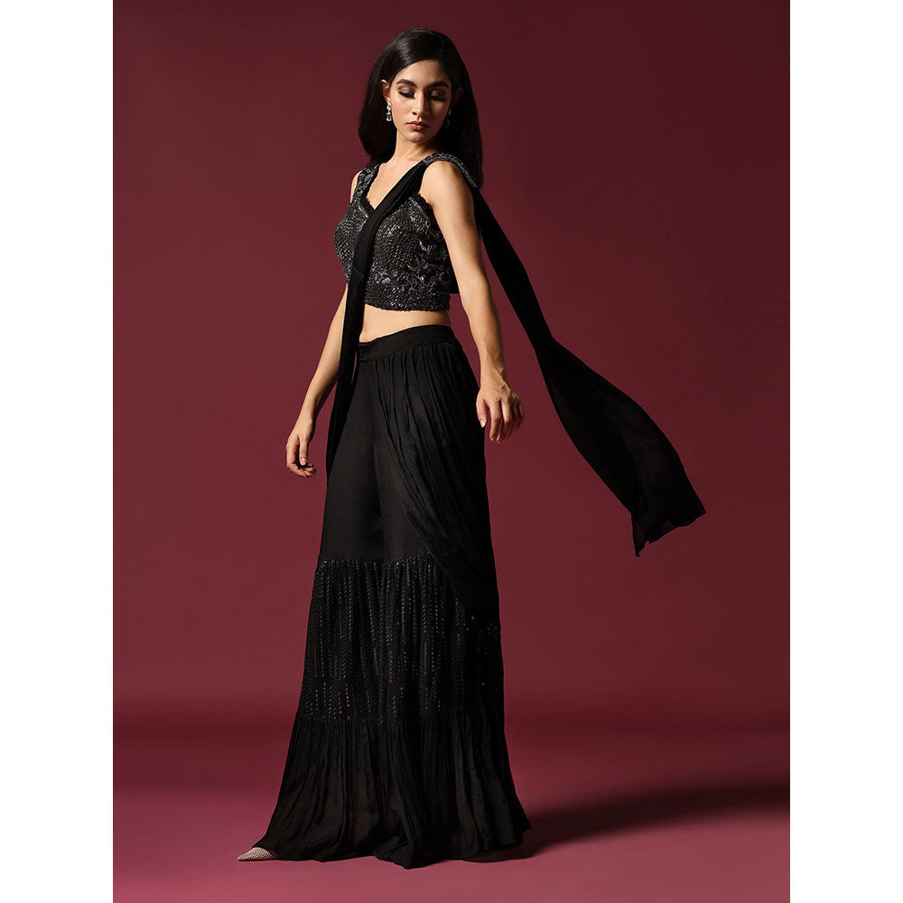 "Two Sisters" by Gyans Stitched Blouse with Pre-Draped Sharara Saree & Belt