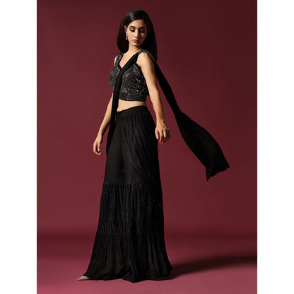 "Two Sisters" by Gyans Stitched Blouse with Pre-Draped Sharara Saree & Belt