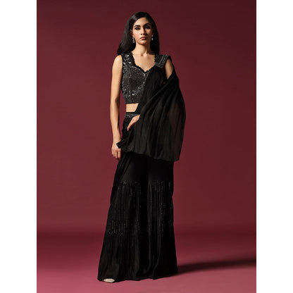 "Two Sisters" by Gyans Stitched Blouse with Pre-Draped Sharara Saree & Belt