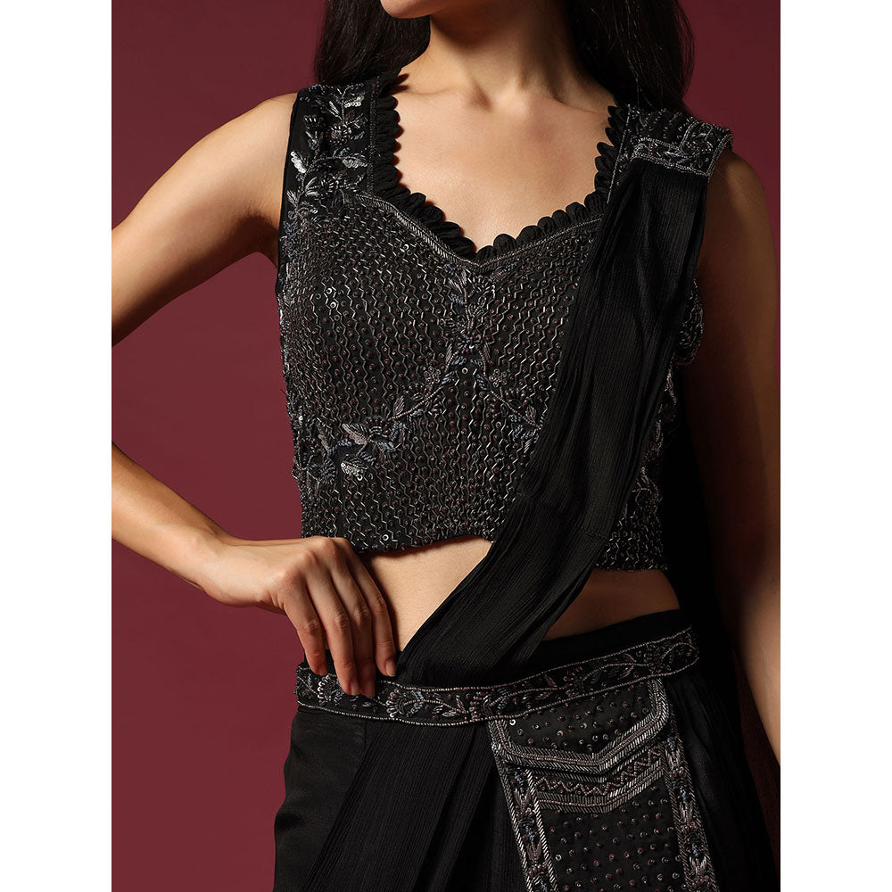 "Two Sisters" by Gyans Stitched Blouse with Pre-Draped Sharara Saree & Belt