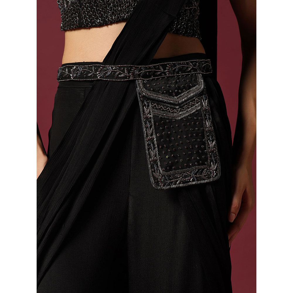 "Two Sisters" by Gyans Stitched Blouse with Pre-Draped Sharara Saree & Belt