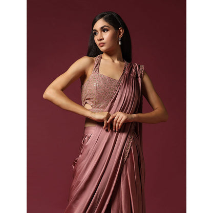 "Two Sisters" by Gyans Dusty Pink Dhoti Pre-Draped Saree with Stitched Blouse