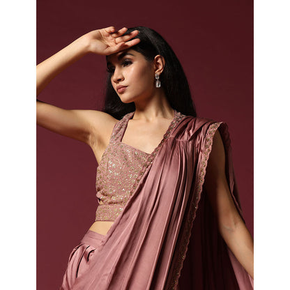 "Two Sisters" by Gyans Dusty Pink Dhoti Pre-Draped Saree with Stitched Blouse
