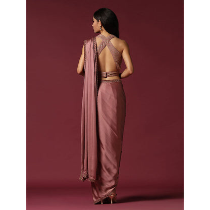 "Two Sisters" by Gyans Dusty Pink Dhoti Pre-Draped Saree with Stitched Blouse