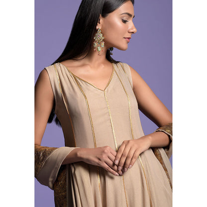 "Two Sisters" by Gyans Rich Beige Georgette Anarkali Kurti with Sharara & Dupatta (Set of 3)