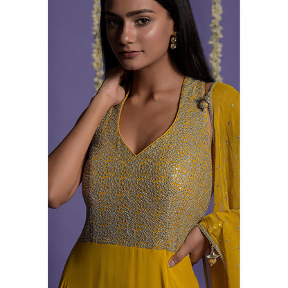 "Two Sisters" by Gyans Mustard Embellished Georgette Anarkali Kurta & Dupatta (Set of 2)