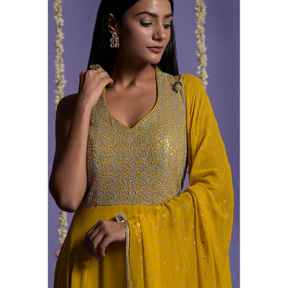 "Two Sisters" by Gyans Mustard Embellished Georgette Anarkali Kurta & Dupatta (Set of 2)