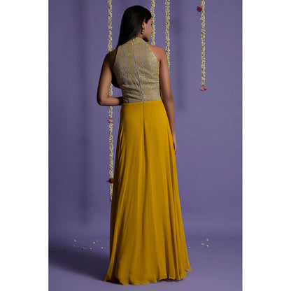 "Two Sisters" by Gyans Mustard Embellished Georgette Anarkali Kurta & Dupatta (Set of 2)