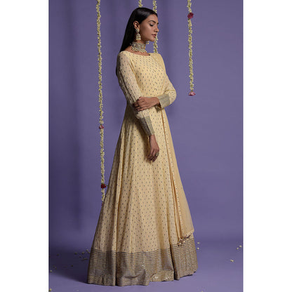 "Two Sisters" by Gyans Cream Embroidered Anarkali Kurta & Dupatta with Belt (Set of 3)