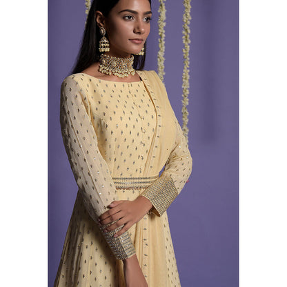 "Two Sisters" by Gyans Cream Embroidered Anarkali Kurta & Dupatta with Belt (Set of 3)