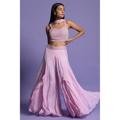 "Two Sisters" by Gyans Pink Flowing Blouse with Sharara & Dupatta (Set of 3)