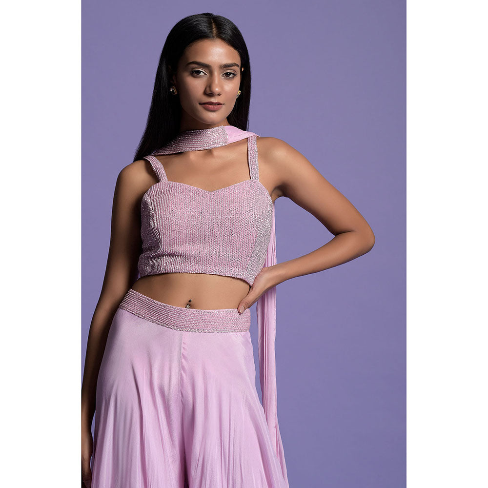 "Two Sisters" by Gyans Pink Flowing Blouse with Sharara & Dupatta (Set of 3)