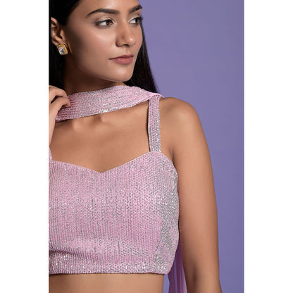 "Two Sisters" by Gyans Pink Flowing Blouse with Sharara & Dupatta (Set of 3)