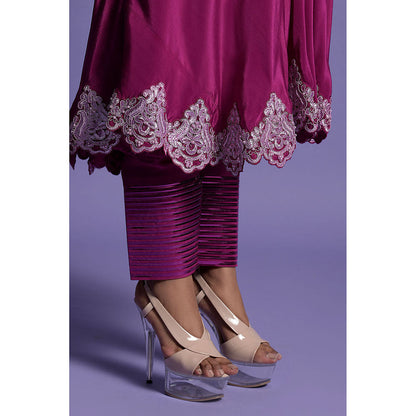 "Two Sisters" by Gyans Wine Crepe Anarkali Kurta & Pant (Set of 2)