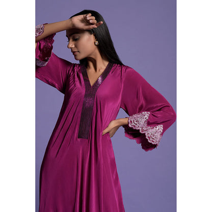 "Two Sisters" by Gyans Wine Crepe Anarkali Kurta & Pant (Set of 2)