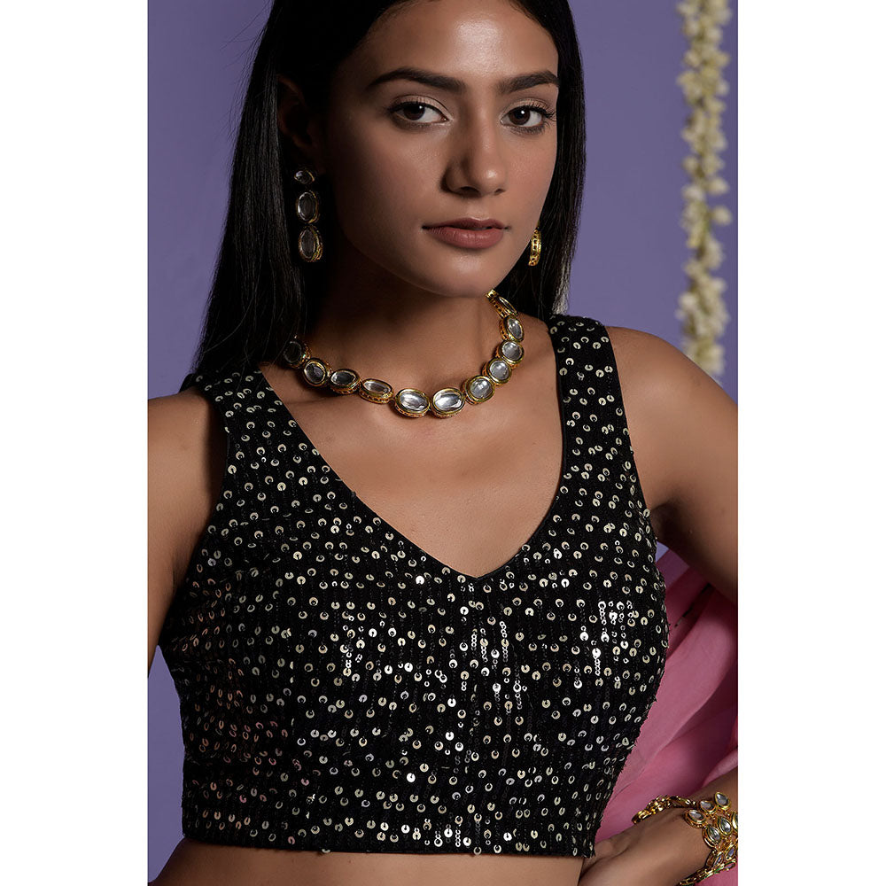 "Two Sisters" by Gyans Black Georgette Embroidered Blouse & Lehenga with Dupatta (Set of 3)