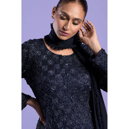 "Two Sisters" by Gyans Navy Blue Cut Dana & Sequins Kurta with Sharara & Dupatta (Set of 3)