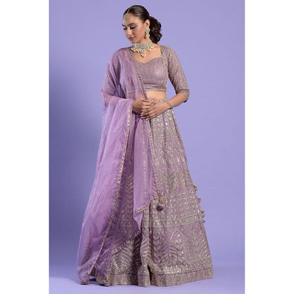 "Two Sisters" by Gyans Lavender & Soft Gold Blouse & Lehenga with Dupatta (Set of 3)