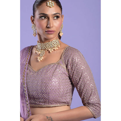 "Two Sisters" by Gyans Lavender & Soft Gold Blouse & Lehenga with Dupatta (Set of 3)