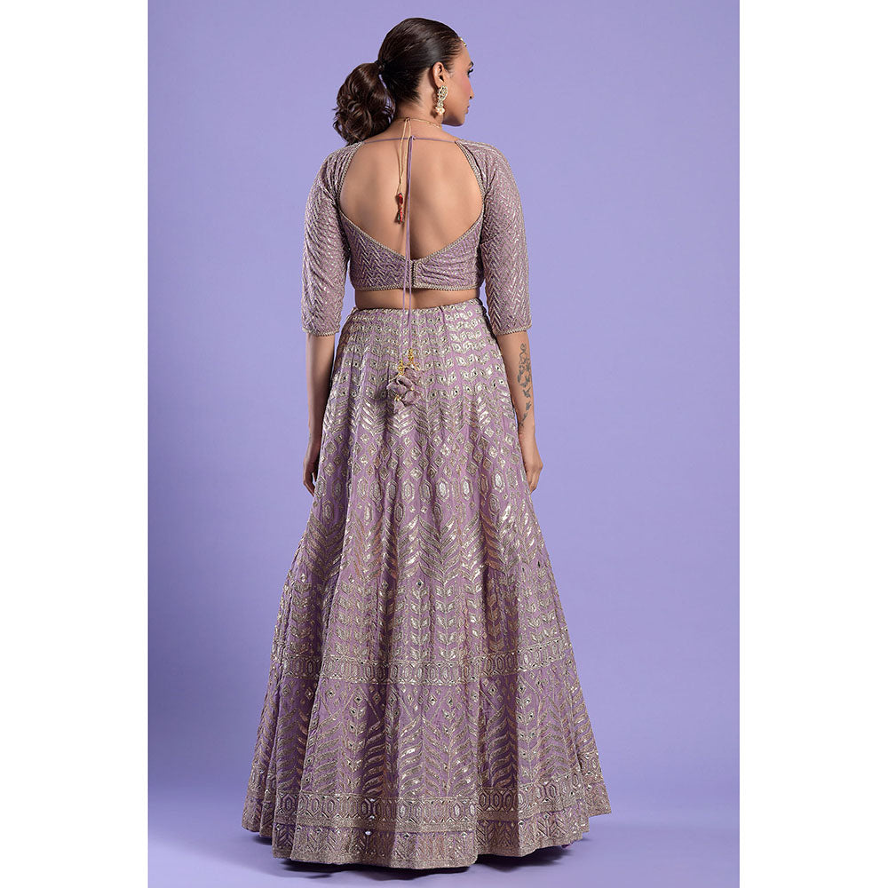 "Two Sisters" by Gyans Lavender & Soft Gold Blouse & Lehenga with Dupatta (Set of 3)