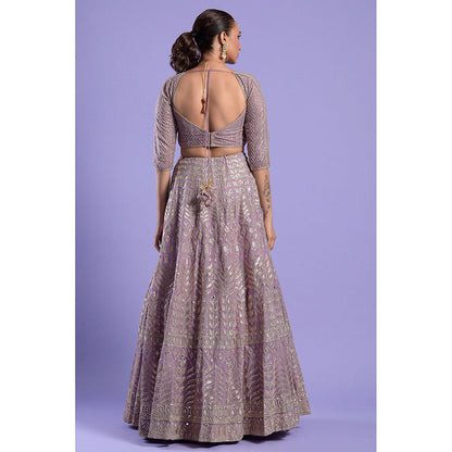 "Two Sisters" by Gyans Lavender & Soft Gold Blouse & Lehenga with Dupatta (Set of 3)