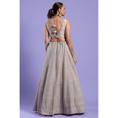 "Two Sisters" by Gyans Soft Pink & Blue Embellished Blouse & Lehenga with Dupatta (Set of 3)