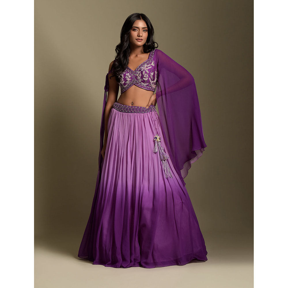"Two Sisters" by Gyans Purple Georgette Blouse with Dupatta & Skirt (Set of 3)