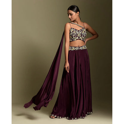 "Two Sisters" by Gyans Wine Crepe Crop Top & Palazzo (Set of 2)