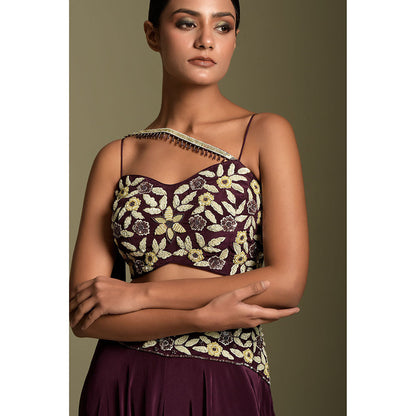 "Two Sisters" by Gyans Wine Crepe Crop Top & Palazzo (Set of 2)