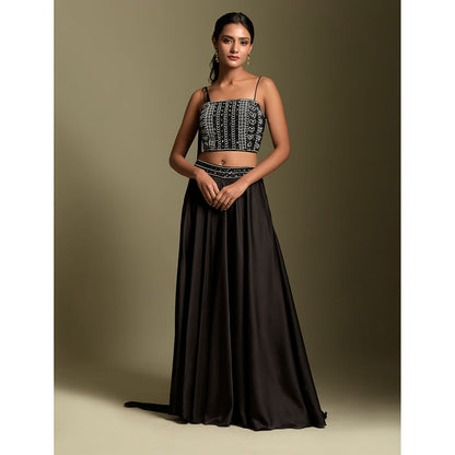 "Two Sisters" by Gyans Black Satin Crop Top & Palazzo (Set of 2)